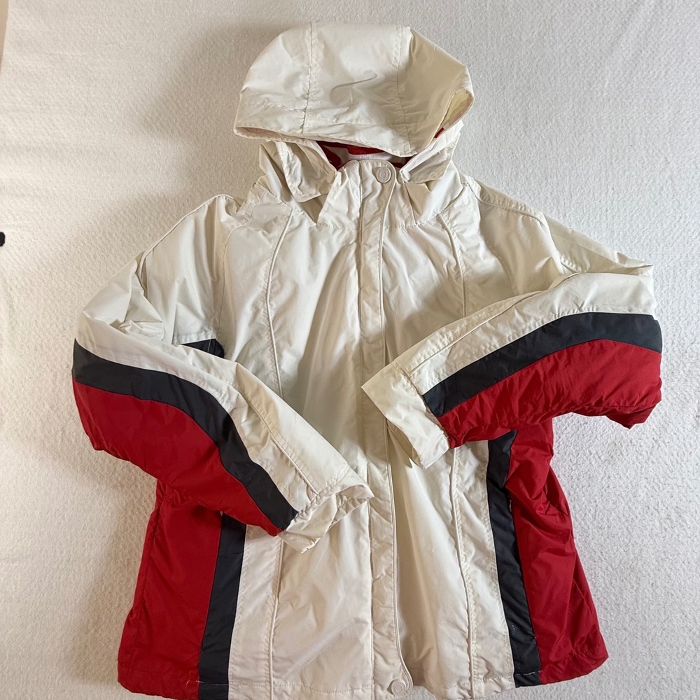 Calvin Klein 3-in-1 Jacket Womens Large Performance Hooded White Red Color Block